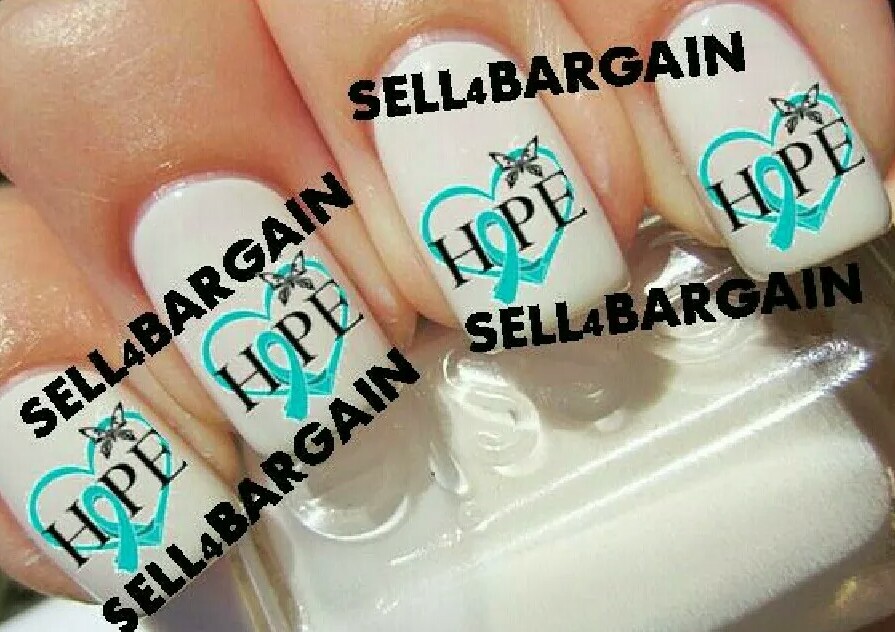 Teal Ribbon Hope Ovarian Cancer Butterfly》Nail Art Decals