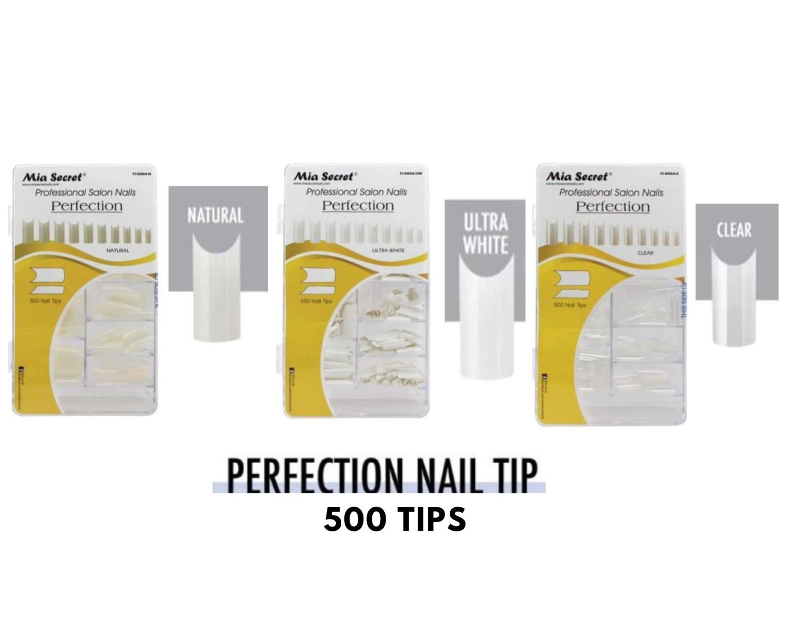 Mia Secret Perfection Tips (Ultra White, Natural, Clear) 500pcs e/a- Combo
