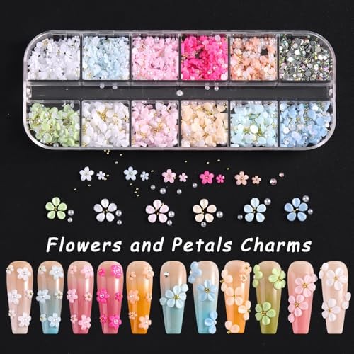 3D Flower Nail Charms, Colorful Acrylic Flower Petals Floral Colorful Petals