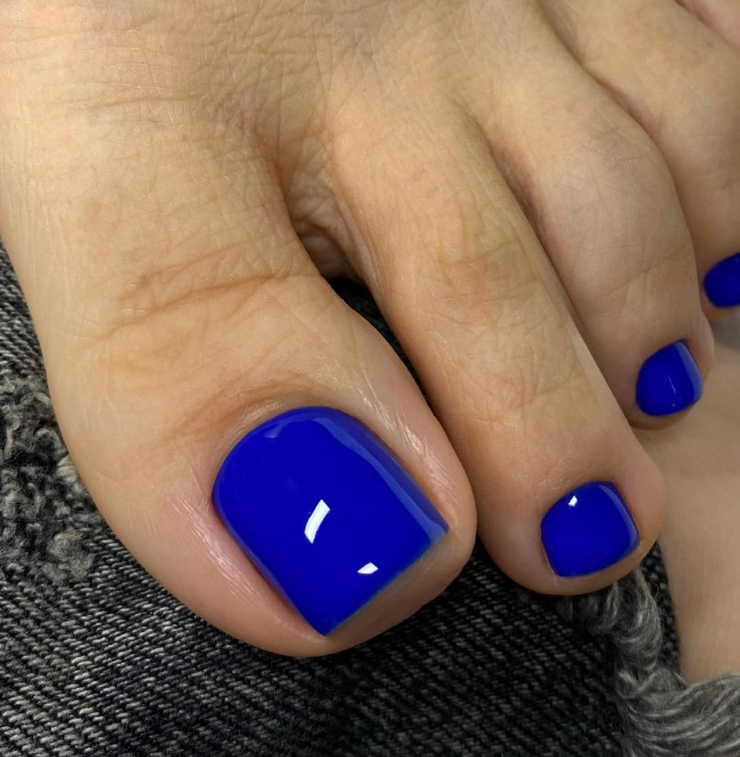 Royal Blue Press on Toes Nails Short Square,Solid Fake Toe Nails Glue