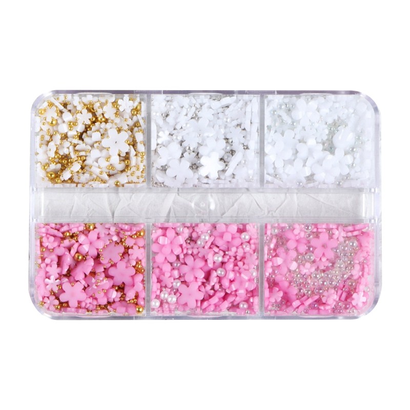 Pearl Nail Art Charms Nail Glitter White/Pink/Blue/Purple /Red Flower 3D Mixed