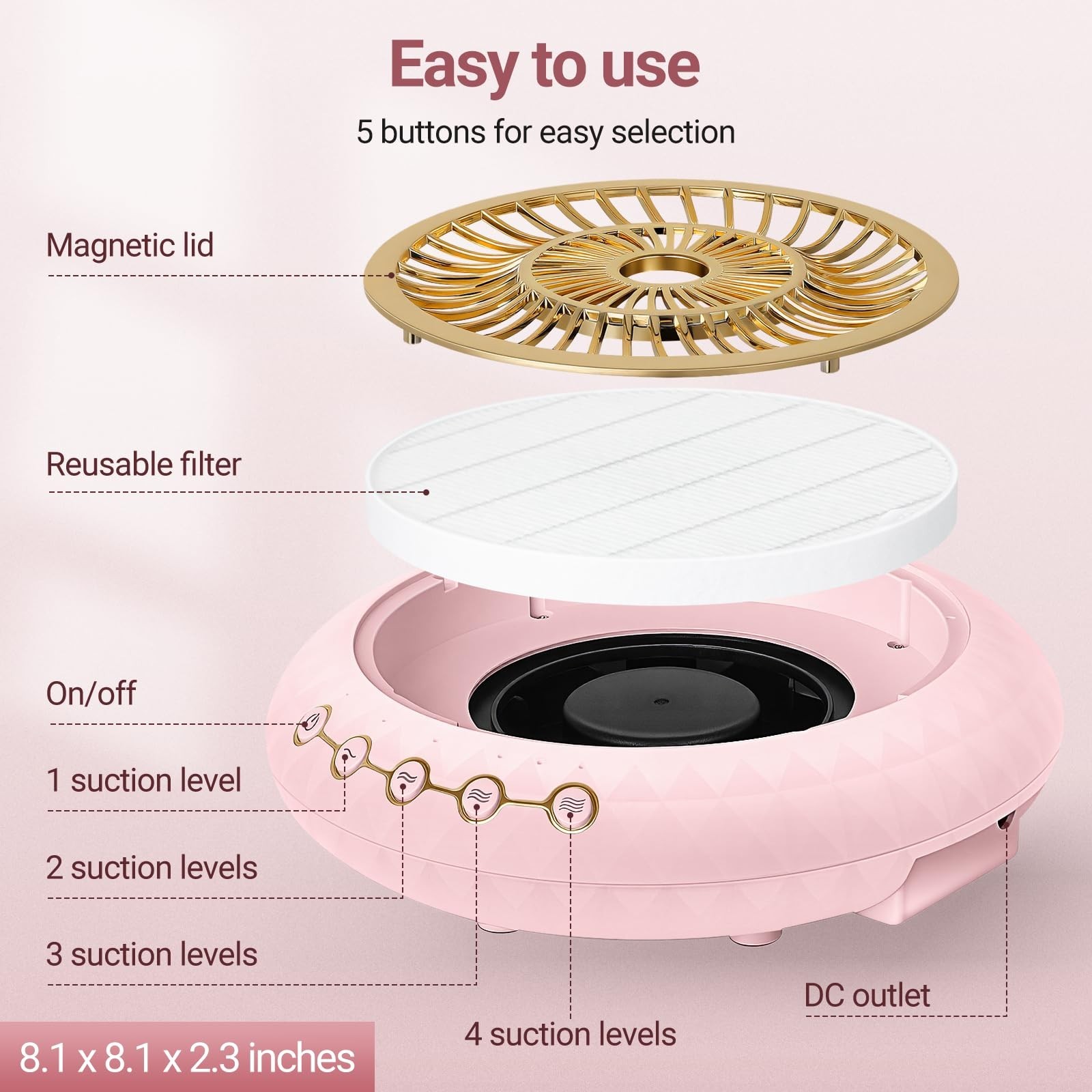 Quiet Nail Dust Collector Vacuum Fan Extractor 5000RPM with Reusable Filter for