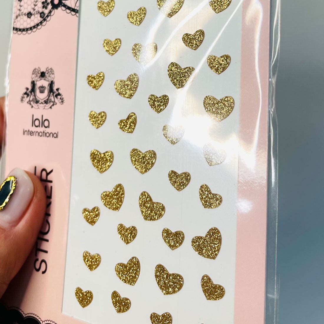Sparkle 3D Nail Decorations Gold Hearts DIY Raised Stickers Made in Korea Art
