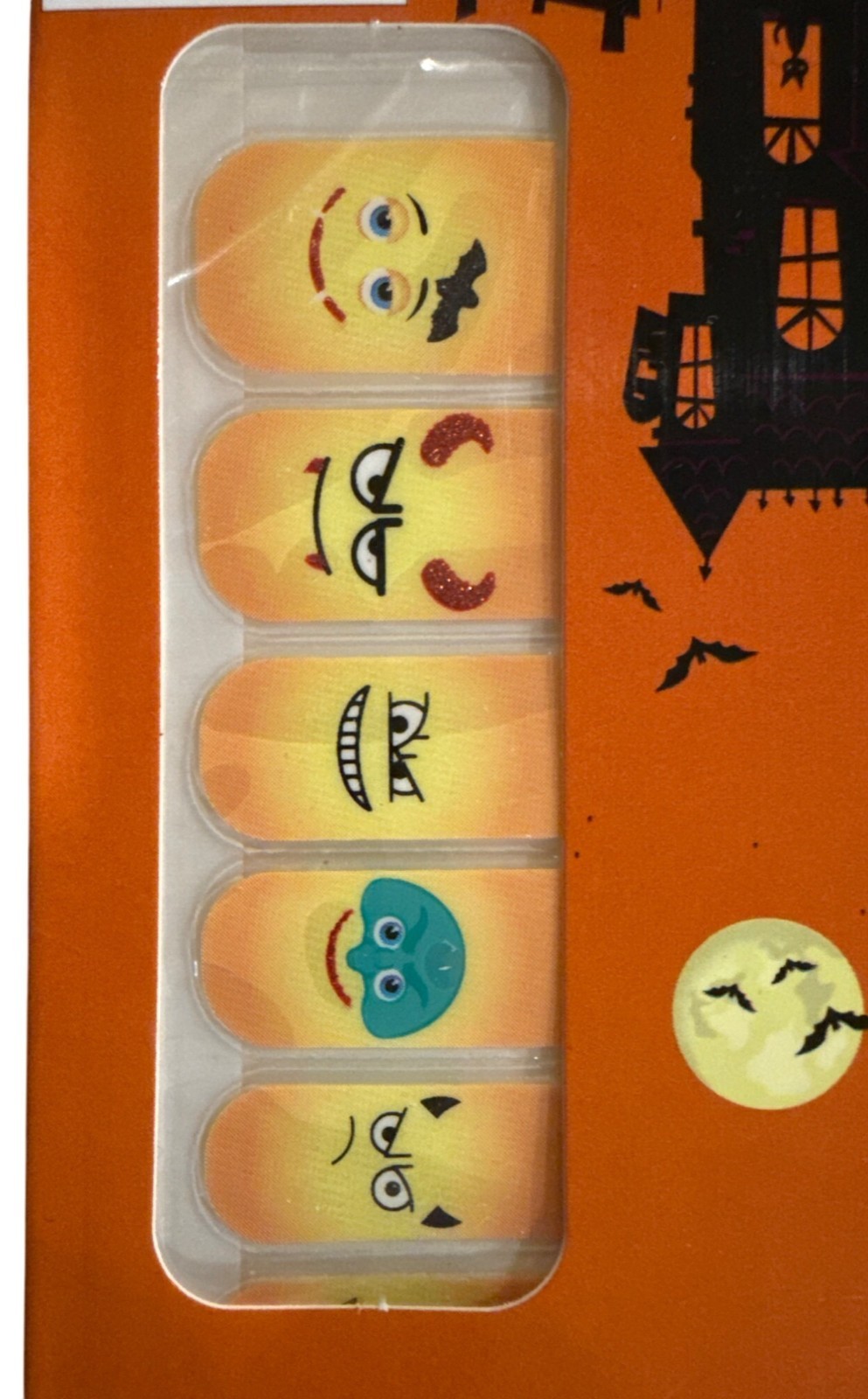 HAPPY HALLOWEEN 12 Strips/Nail Stickers Yellow+Orange Monster+Devil FACE EMOJI’S