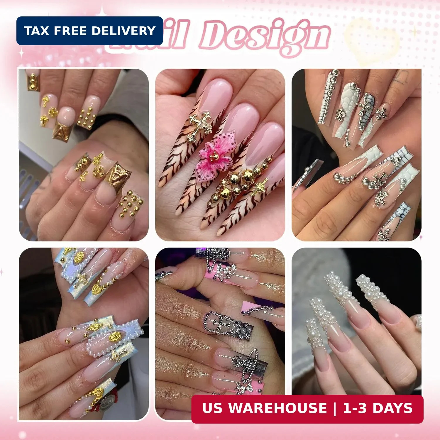 Flatback Nail Pearls Gems, Half Round Silver and Gold Nail Charms Beads and Whit