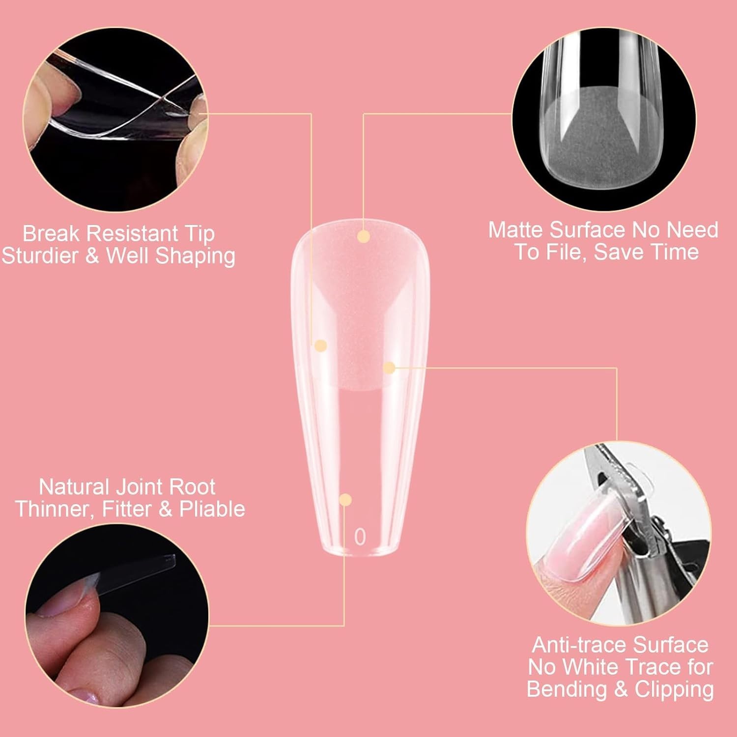 120 Pcs Long Coffin Nail Tips, Clear Half Matte Acrylic Full Cover Nail Tips