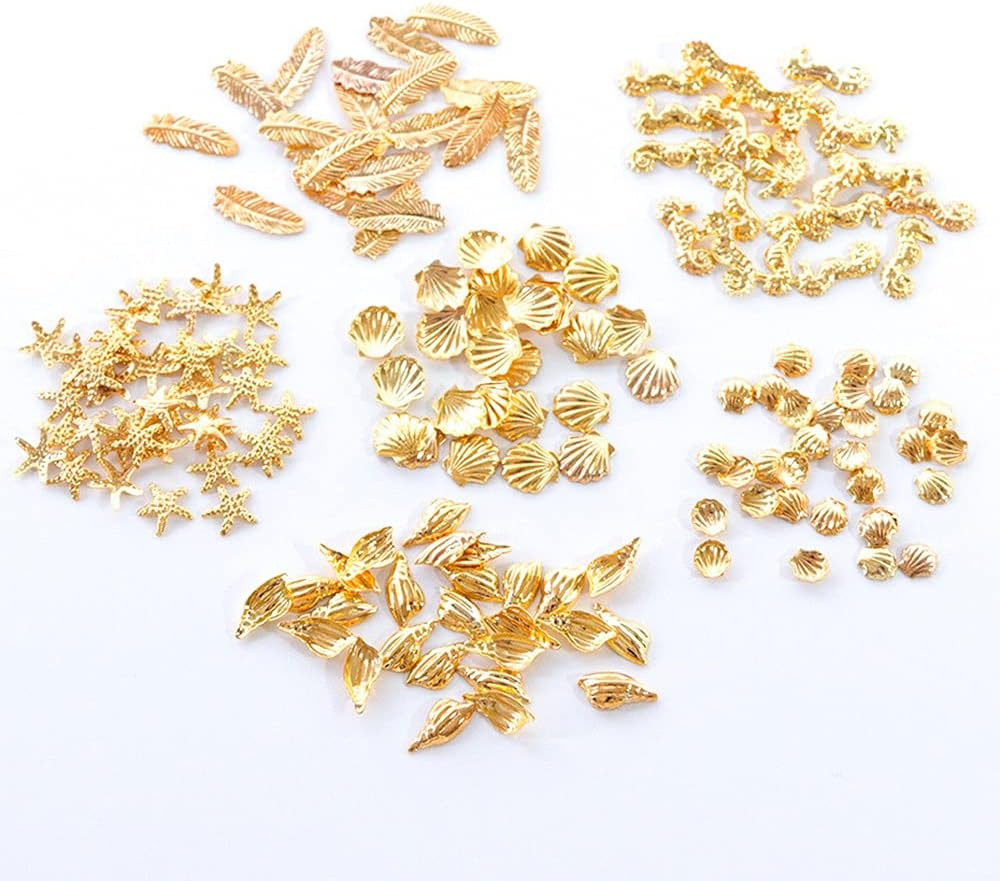 3D Metal Nail Decals – 12 Shapes, Holographic Glitters & Sequins Gold Art Suppli