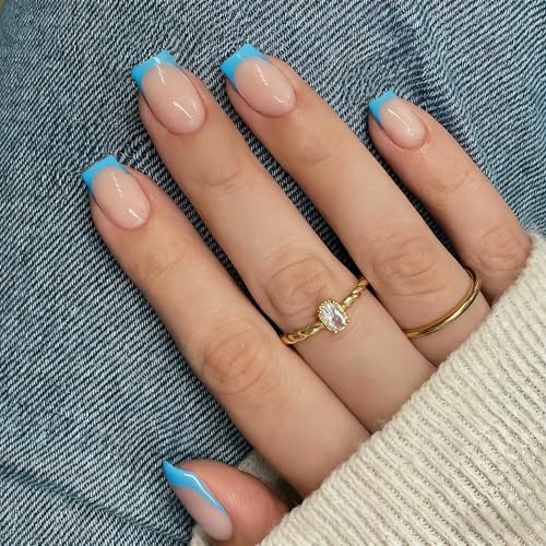Baby Blue French Tip Press On Nails – Square – Square