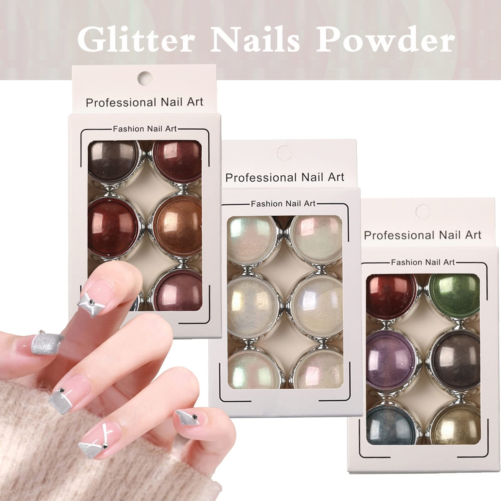 18 Colors Mix Colors Glitter Nail Sequins Powder – Metallic Mirror Effect Iri…