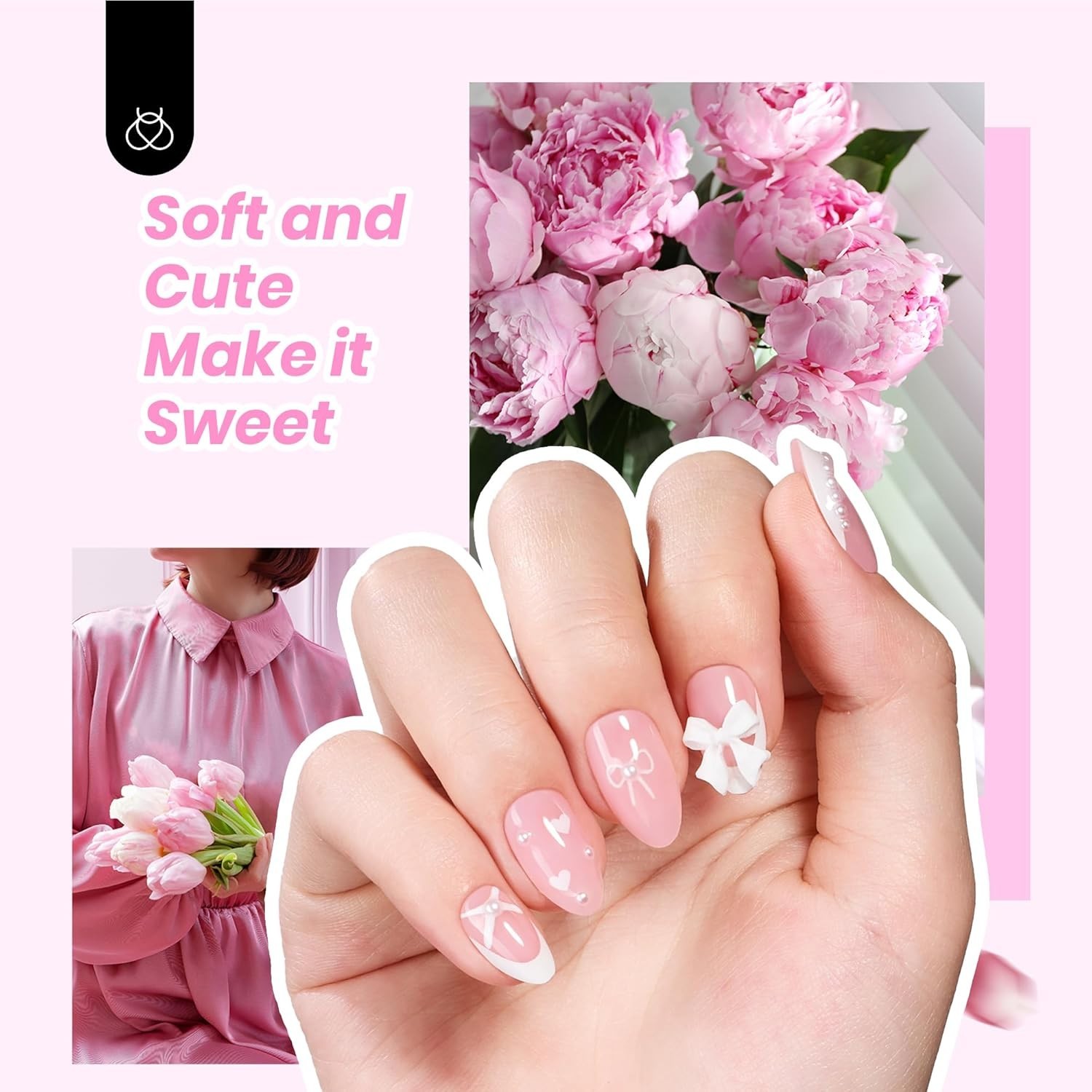 All-in-One Beetles Nail Kit: 224Pcs Short Almond Press-ons with Mini UV Light