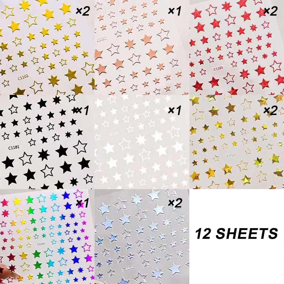 12 Sheets Star Nail Stickers,8 Colors Self-Adhesive 4Th of July Nails
