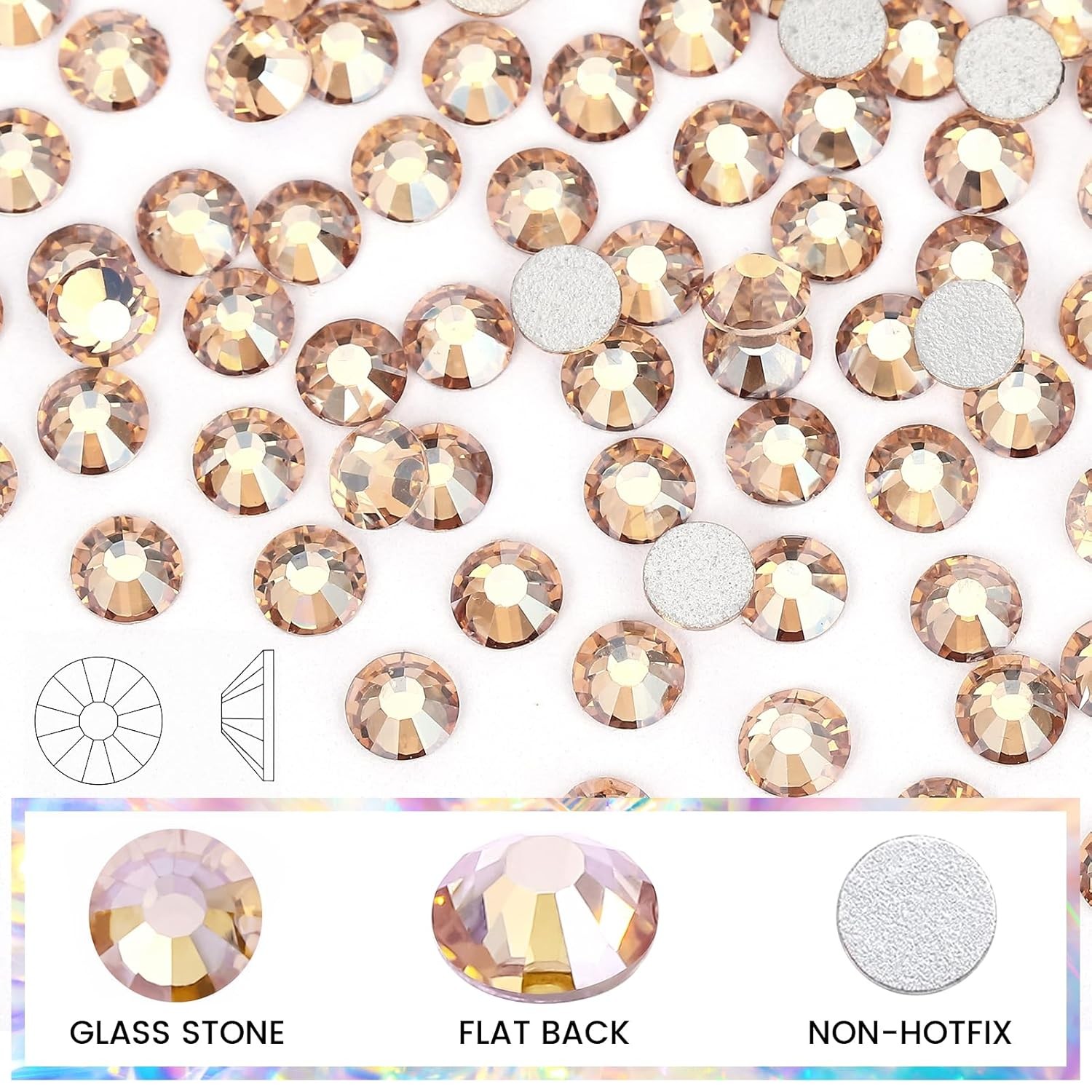 Gold Champagne Non Hotfix Crystal Rhinestones Flatback Gems Nail Art Decoration