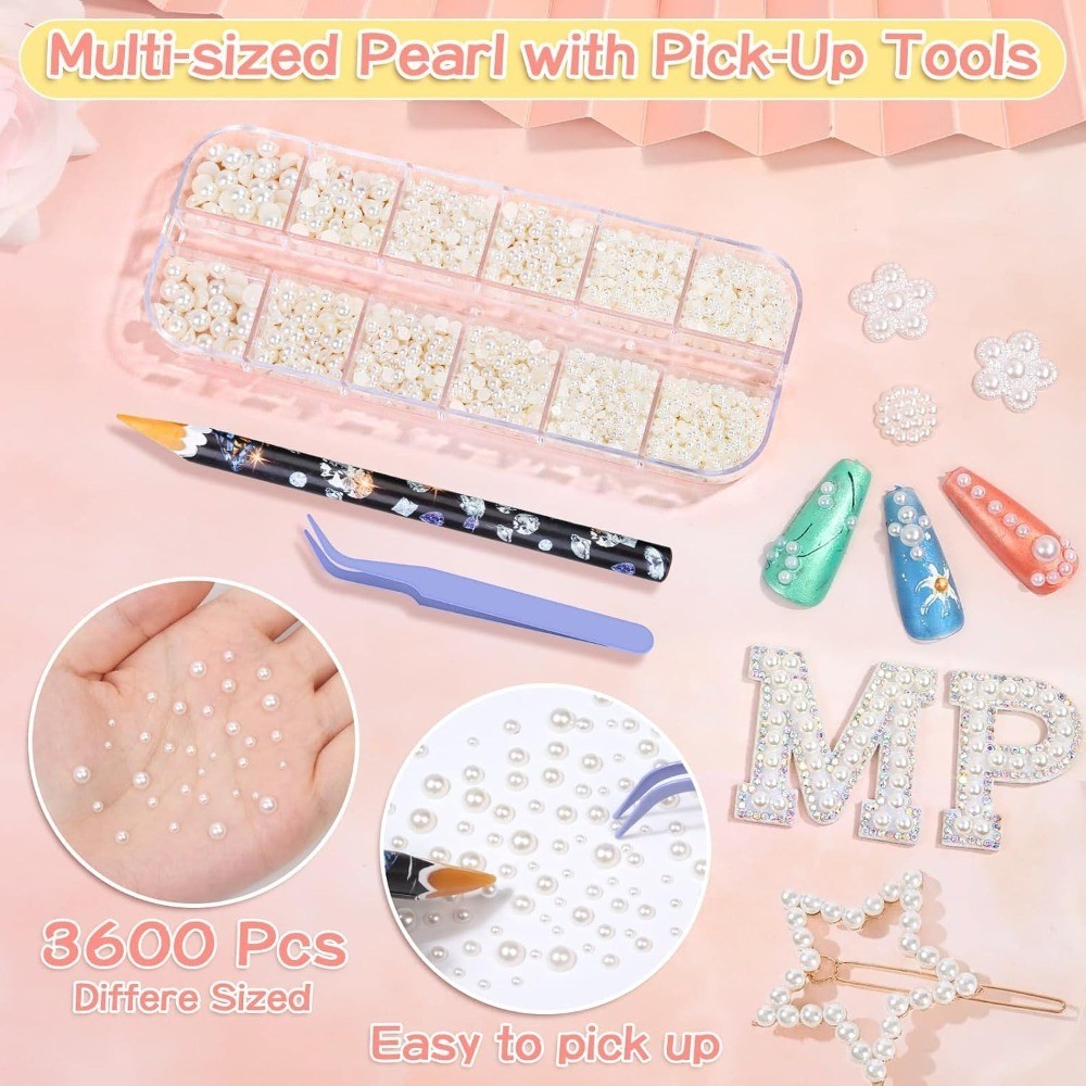 3600Pcs Face Gems Eye Pearls with SFX Makeup Glue Spirit Adhesive for Costume,