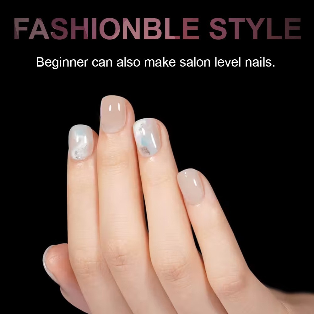 No File Glue On Nails Short Square Almond Coffin Thick Semi Frosted False Tips