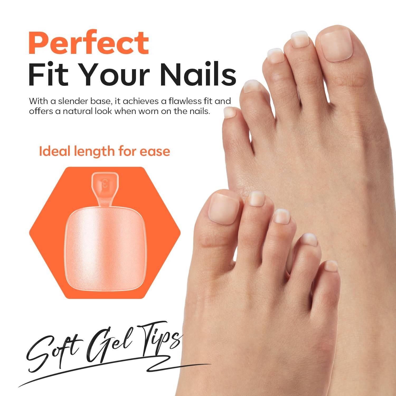 Toe Nail Tips Short Square Soft Gel Tips Squoval Fake Press Ons Toe Nails Mat…