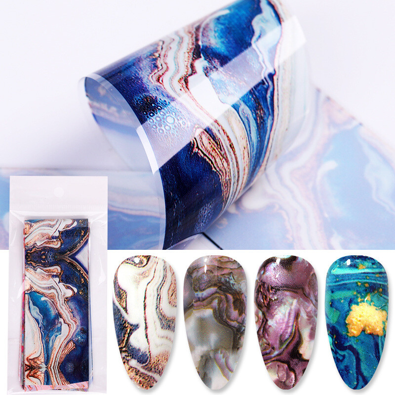 Nail Stickers Transfer Color Decals Nail Art Decor Tips Marble Flower 10Pcs Foil