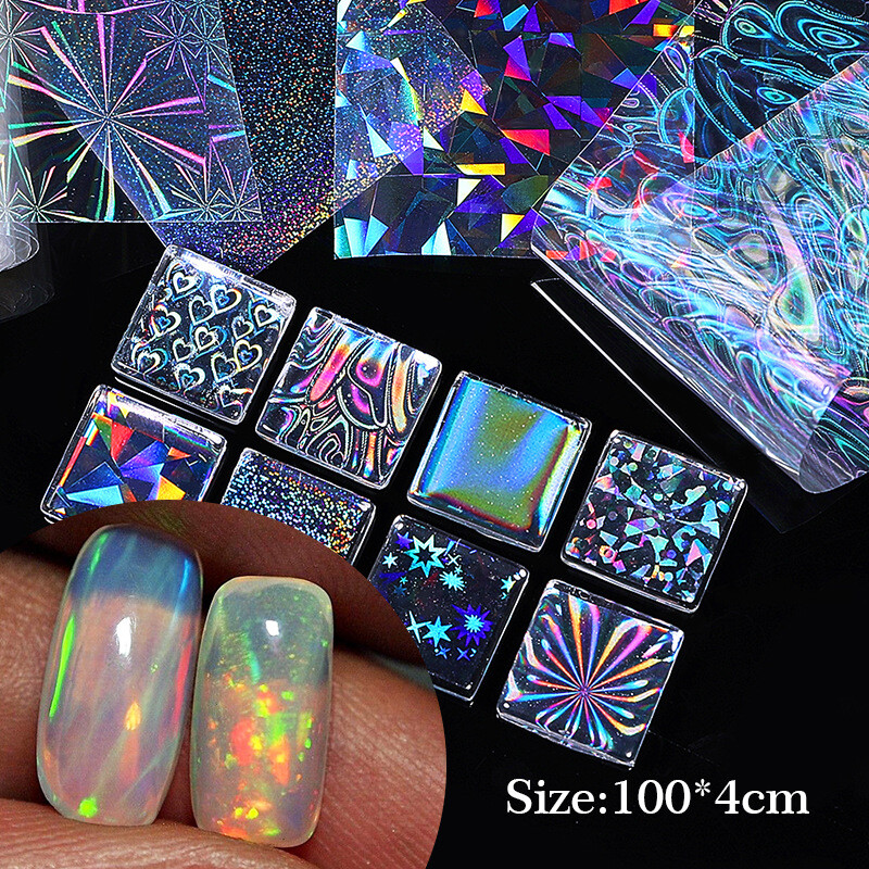 1 Rolls Holographic Nail Foil Punk Geometric Nail Art Transfer Stickers Glitter