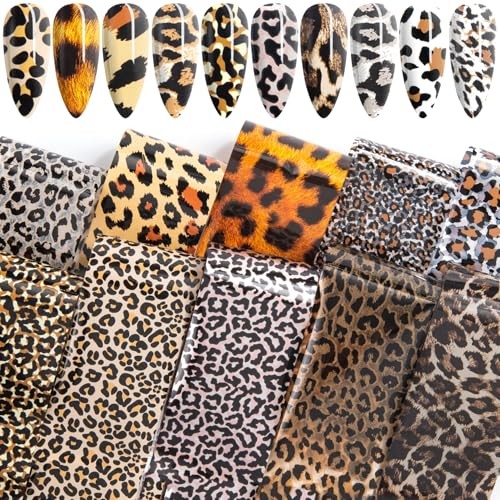 10 Pcs Print Leopard Nail Art Transfer Stickers, Leopard-print 1 (10 Sheets)