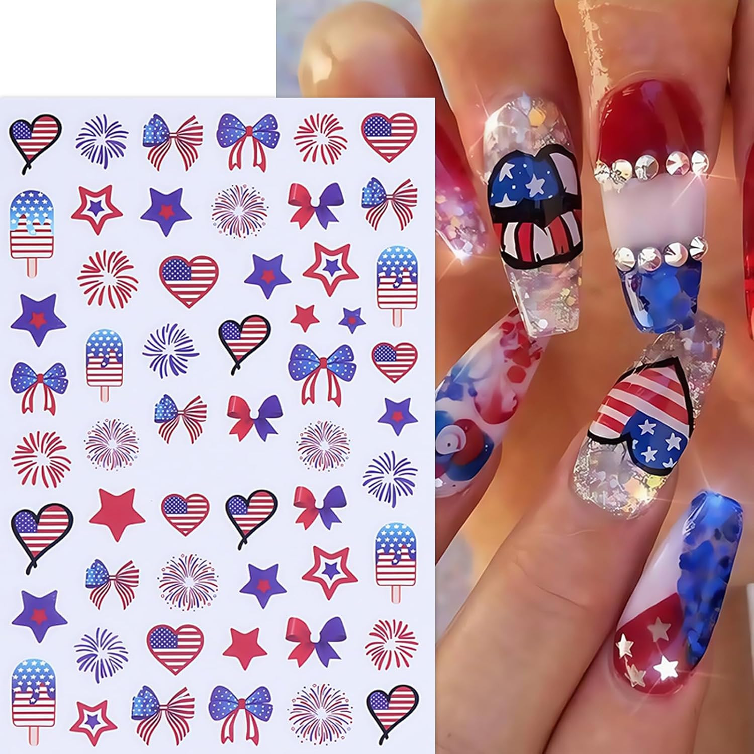 6 Sheets Independence Day Nail Stickers for Nail Art,4Th of July Nail Stickers P