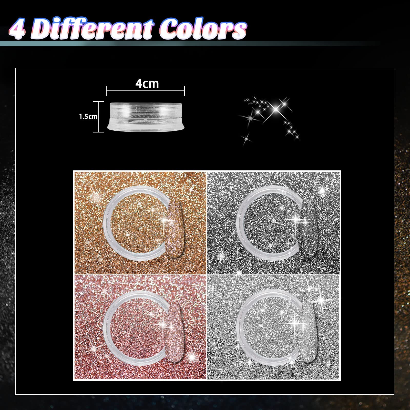 Diamond Nail Glitter 4 Colors Sparkling Korea Reflective Diamond Glitter Dust…