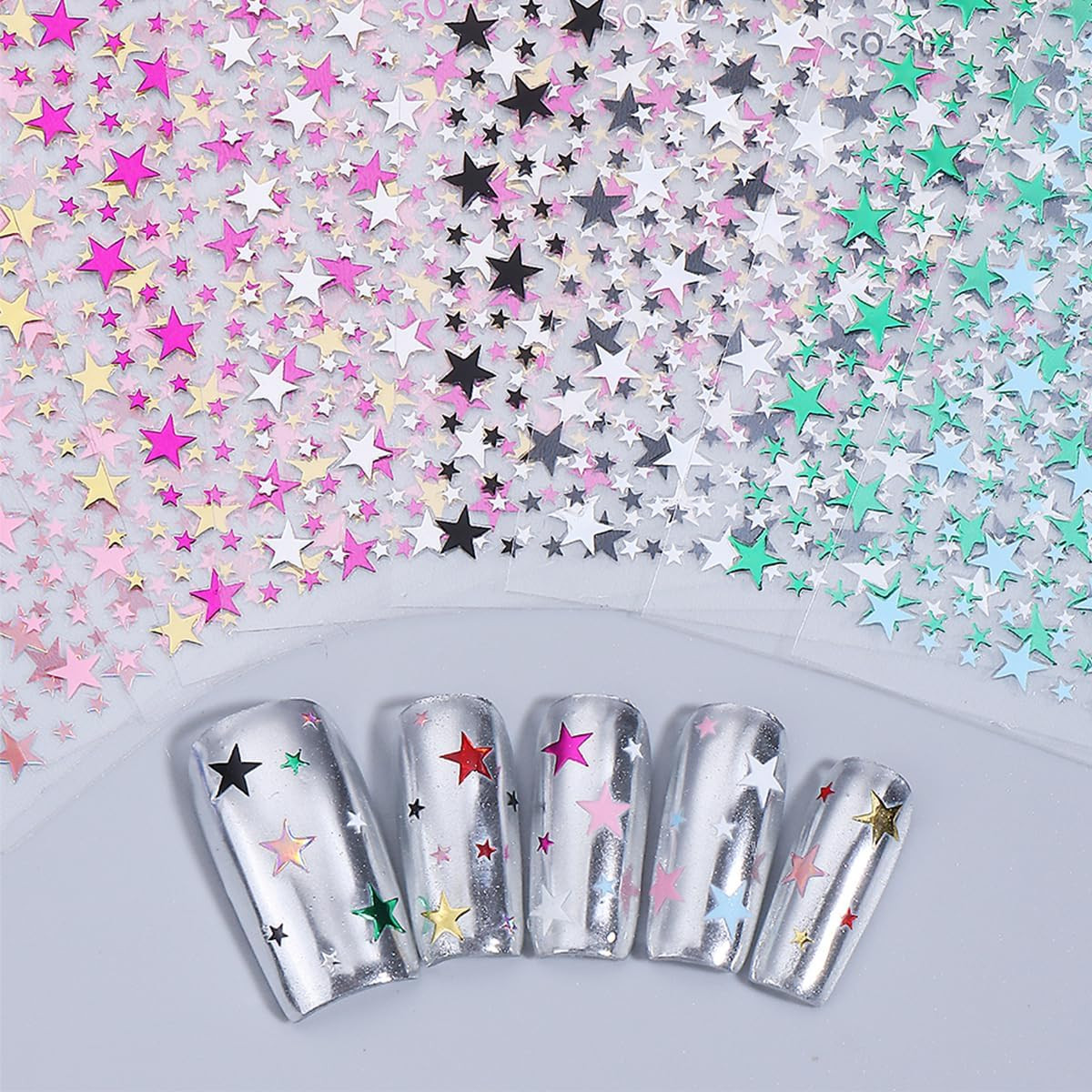 10 Sheets Star Nail Stickers for Nail Art 3D Self-Adhesive Shiny Pentagram Nail