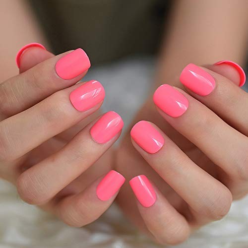 Neon Pink Press On Nails – Short Round – Bright & Deep – Women’s