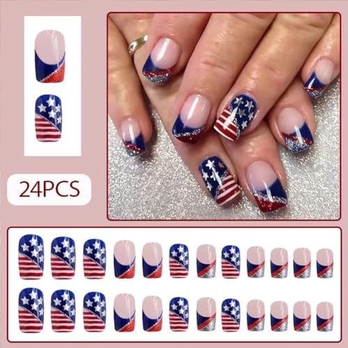 4th of July Nails – Fourth of July Nails Short Square Press On Nails Fake
