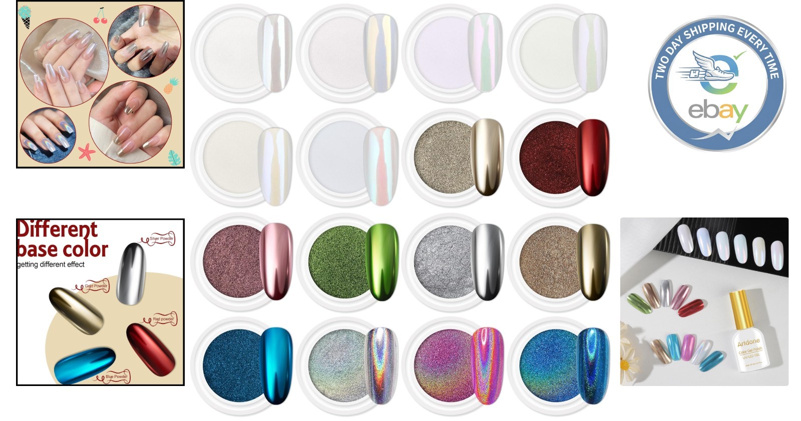 Magic White Pearl Nail Powder – 16 Colors for Stunning Holographic Effects