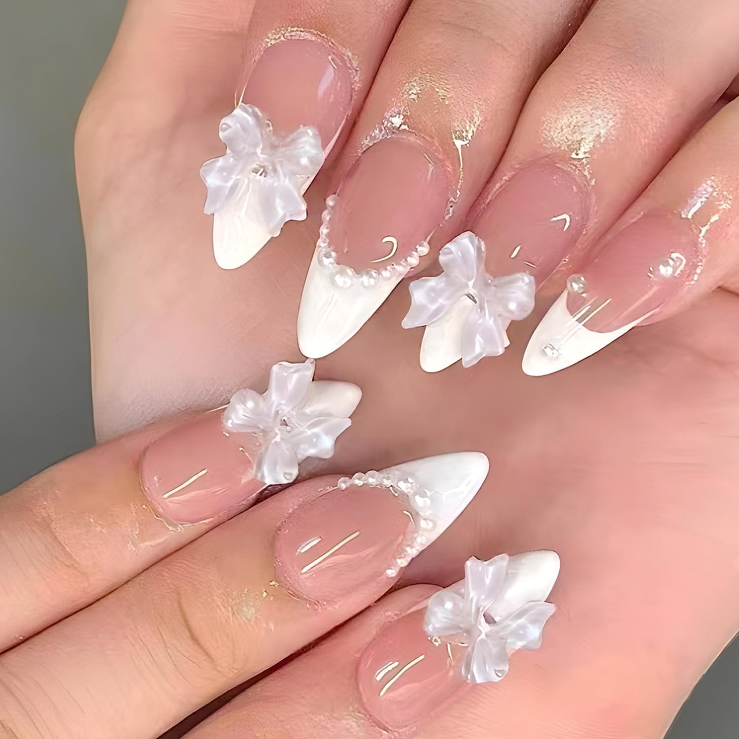 144 Reusable Press-On Nails Set | 12 Sizes, 6 Styles, Cute Bow Design