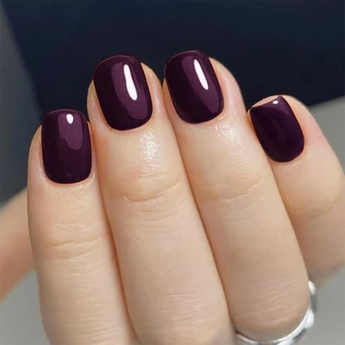 Purple Press on Nails – Dark Purple Fake Nails | Short Square Acrylic A24