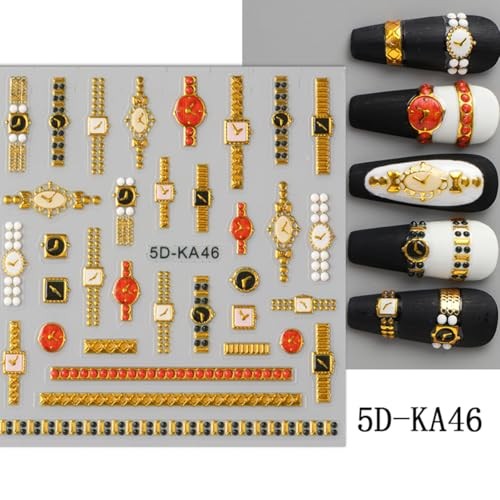 Gold Nail Stickers for Nail Art Wrist Watch Clock Nail Decals 5D Style-12