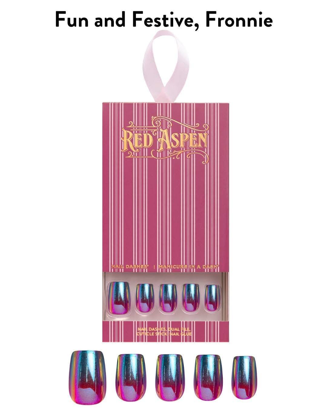 Red Aspen Press-On Nails – Fun and Festive, Fronnie—Short Coffin—blue and pink