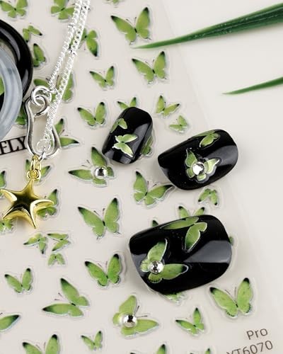 Nail Stickers – Easy-to-Apply Nail Art with Glowing & Trendy Green Butterfly