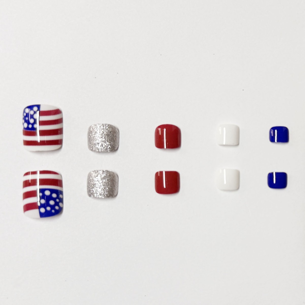 24P Short Square Star Toe Nails Independence Day Press On Nails