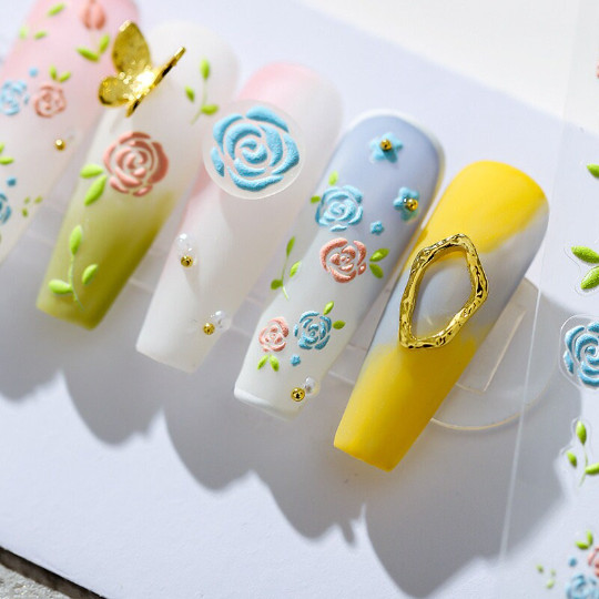 5D Multicolor Rose Nail Art Stickers, Blue Flowers Nail Stickers(118)