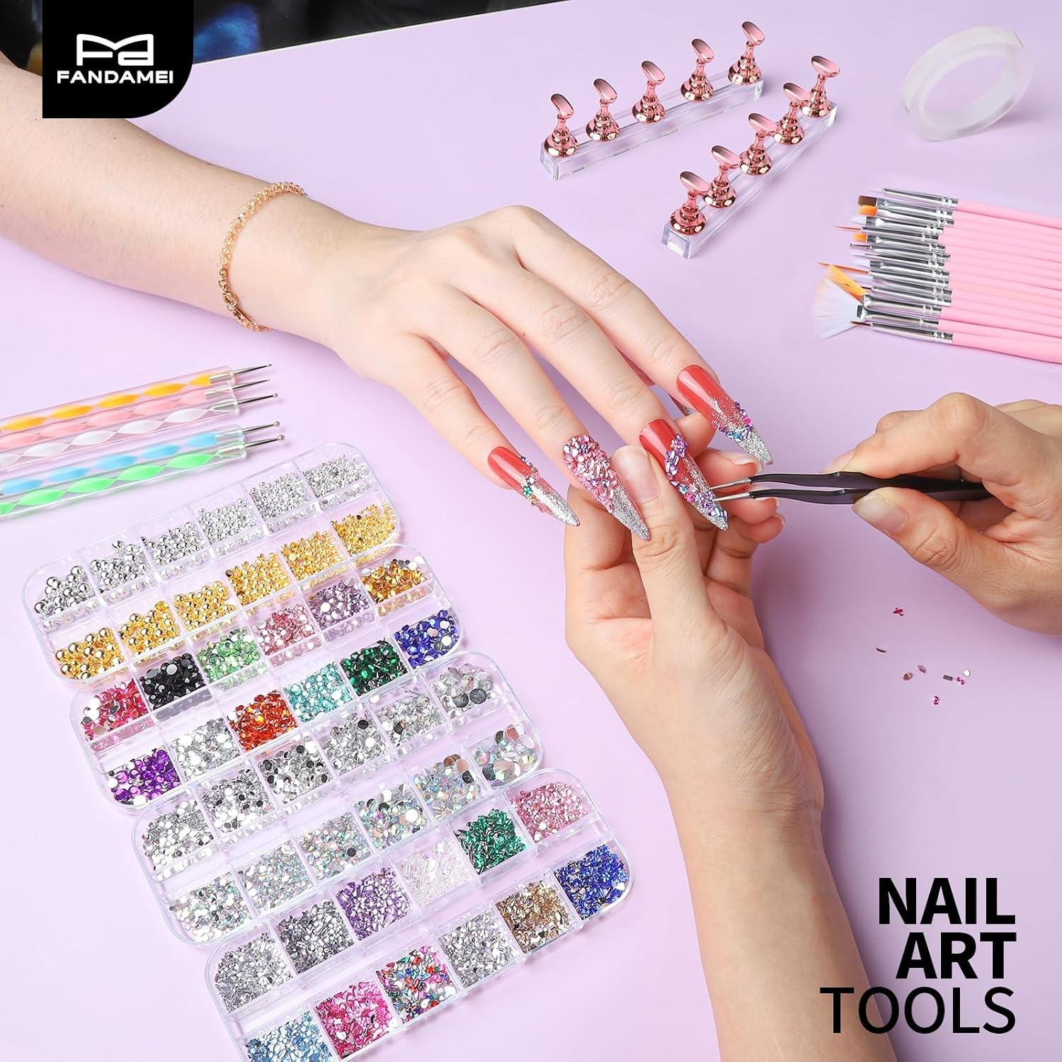 Nail Art Tools, Acrylic Nail Brush, Nail Stand, Nail Gems And Rhinestones, Na…