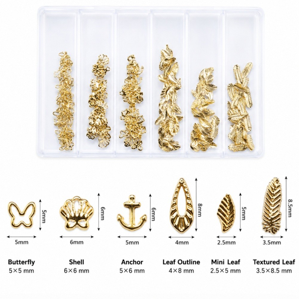 Gold 3D Nail Art Decorations – Ocean Rivets, Shell Rhinestones for Manicure Tips