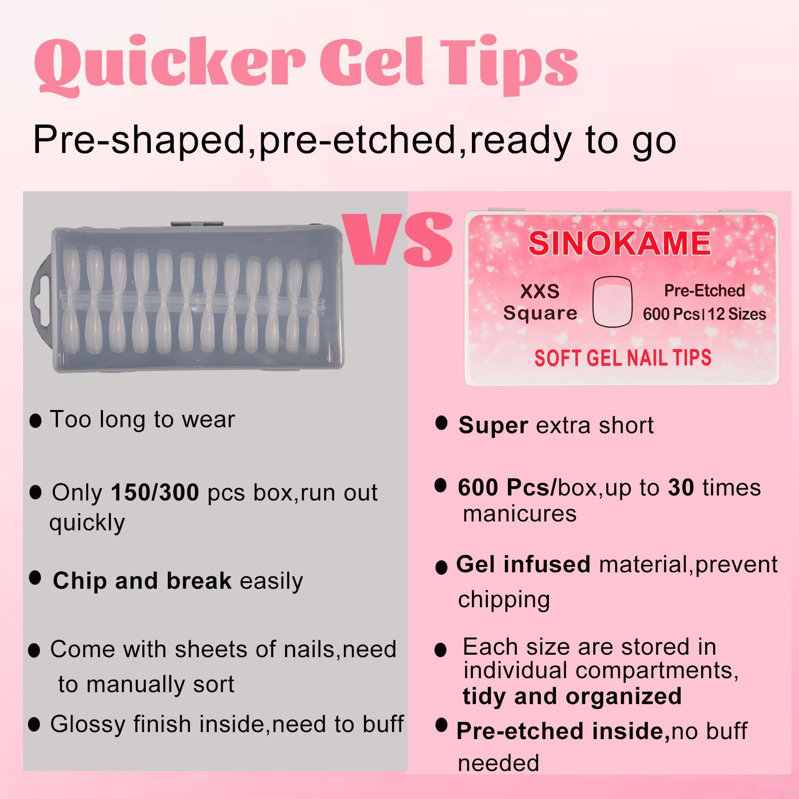 600 Pcs Extra Short XXS Square Nail Tips,SINOKAME Clear Press on Nails for Ki…