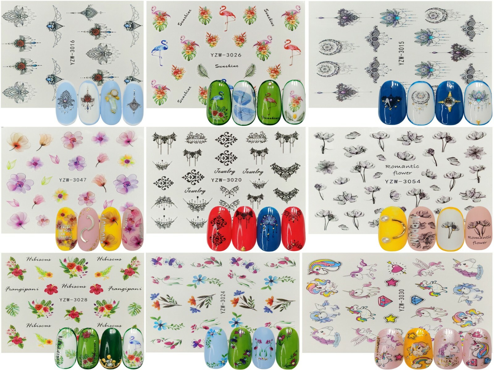 30 Pack Nail Art Water Decals Transfers Stickers Cartoons beauty DIY accessory