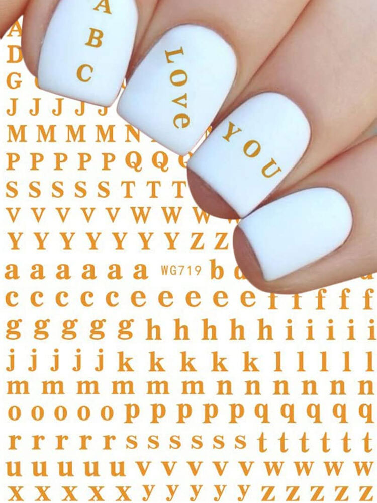 Nail Art Sticker Decals Transfers Black Gold Red Silver White Alphabet Letters