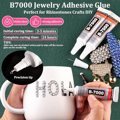 Resin Rhinestones for Crafting with 1 Small Pack with Glue 01 Silver Clear