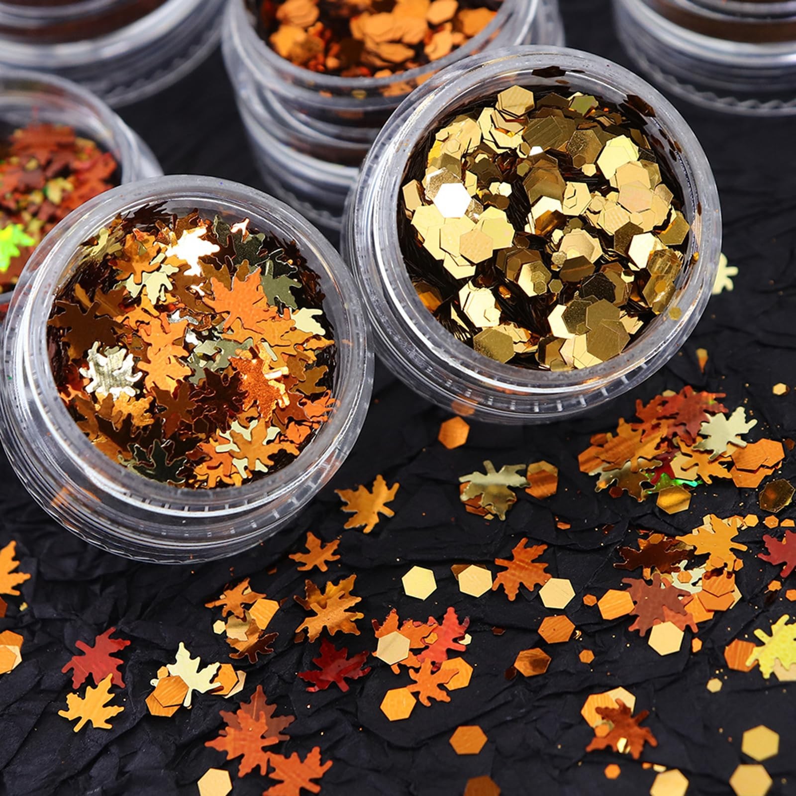 Golden Fall Nail Art Glitters Maple Leaf Nail Sequins Set of 6 Jars, Autumn L…