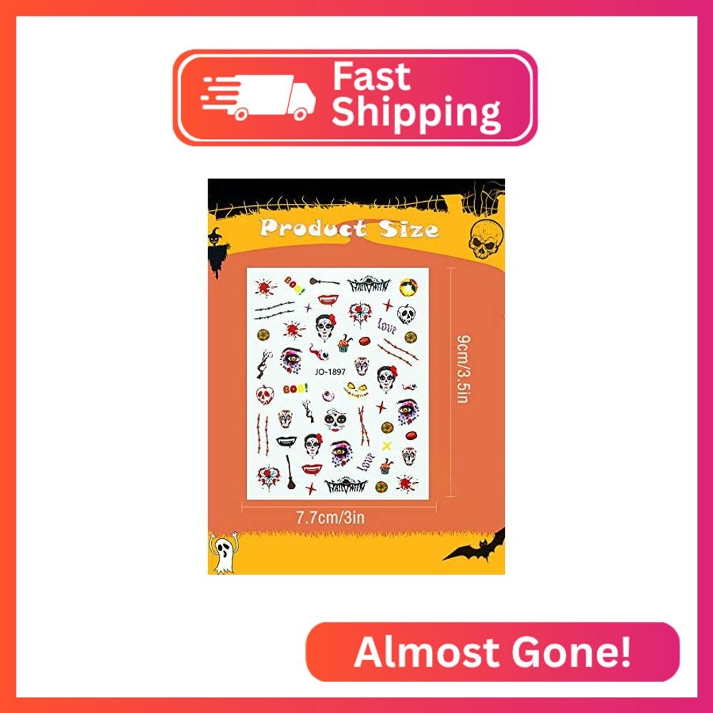 12 Sheets Halloween Nail Stickers Decals, Wsimily Self-Adhesive 3D Nail Art Stic