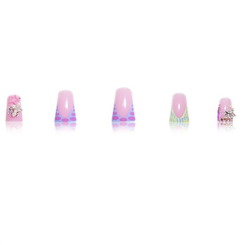 24Pcs Y2K Star Rhinestone Duck Shaped Press On Nails