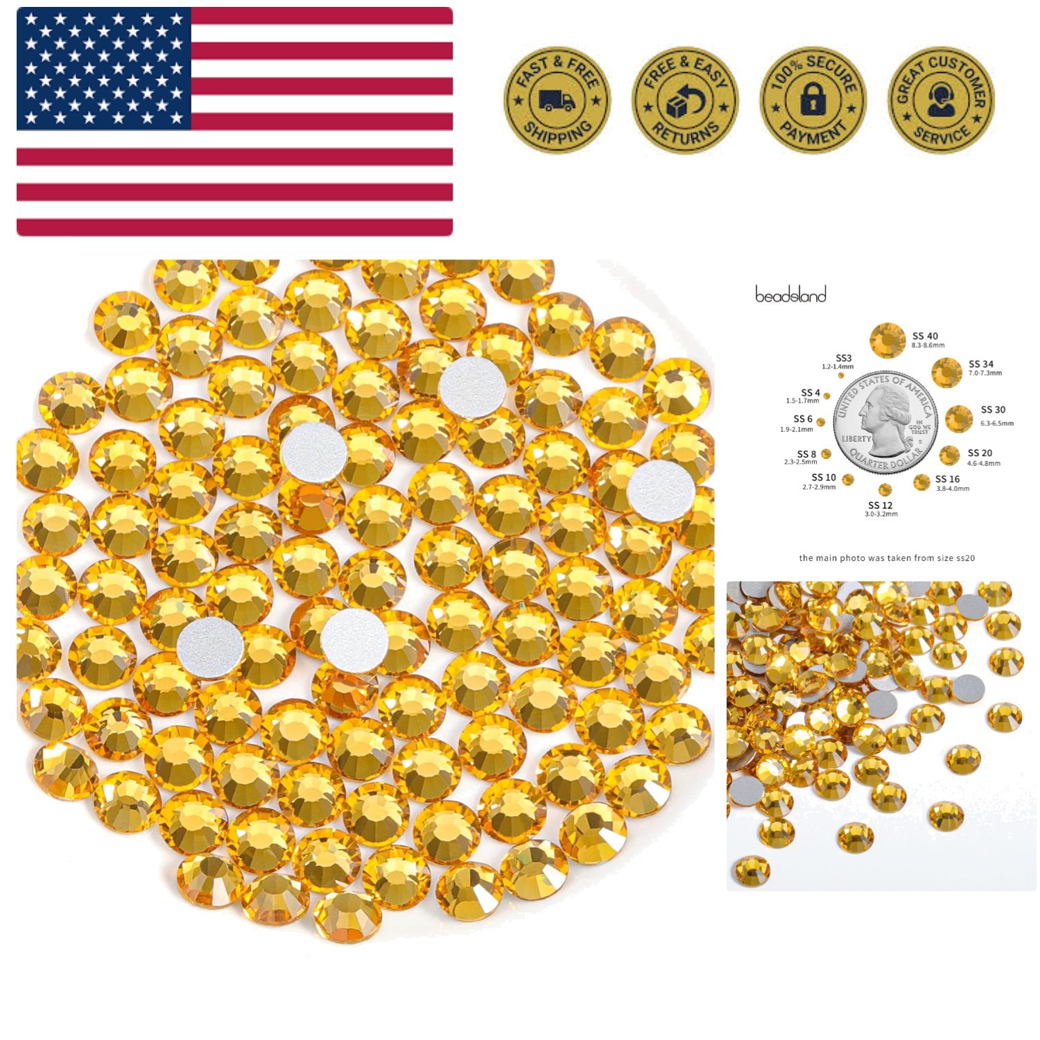 Flat Back Crystal Rhinestones Round Gems for Nail Art and Craft Glue Fix, Top…