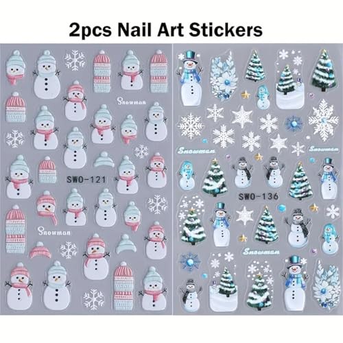2Pcs Christmas Nail Art Stickers Decals 5D Embossed Winter Nail Decals Qa1
