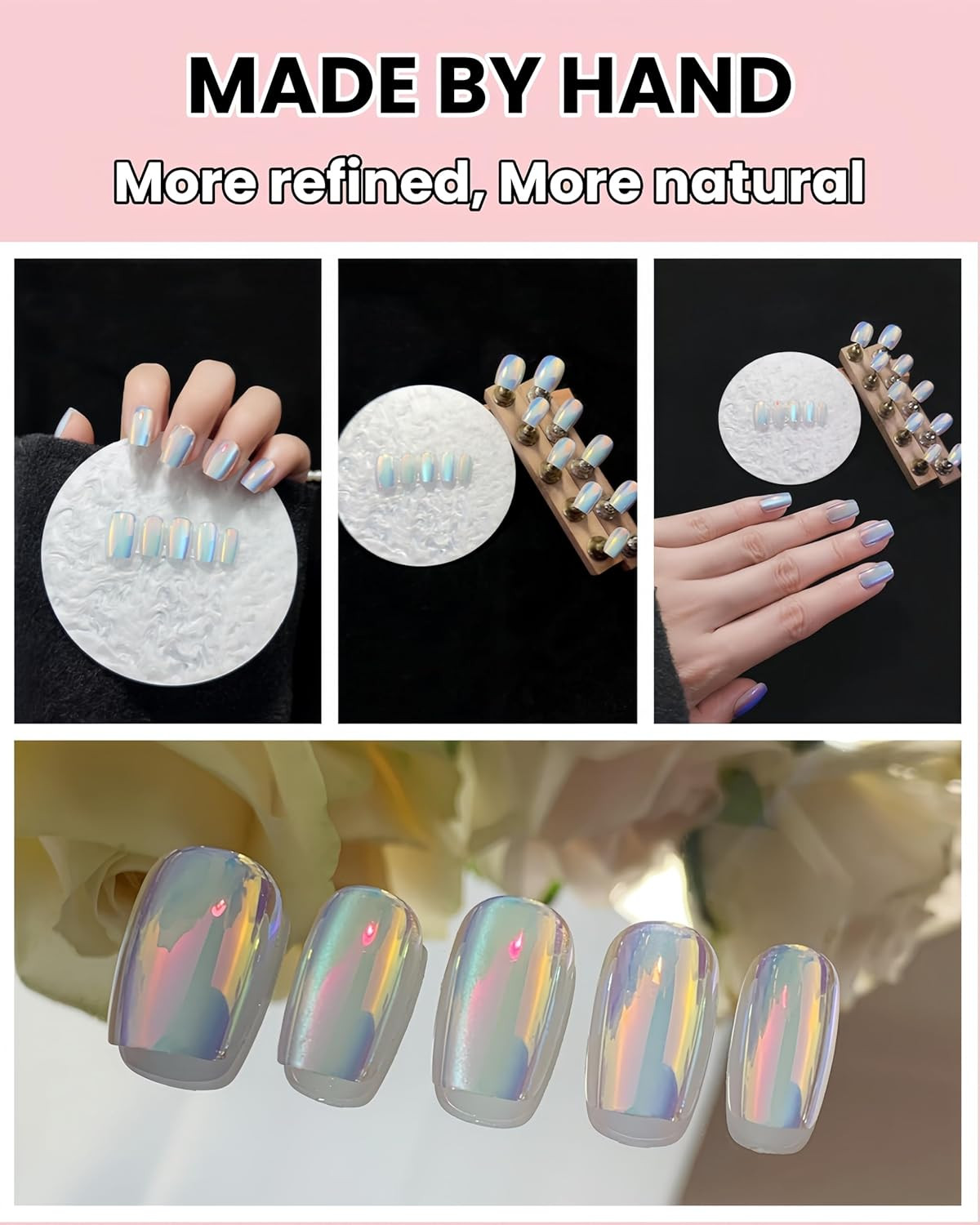 Cat’S Eye Press on Nails (30PCS；SIZE：XS-S-M), Short Square Fake Nails, Handmade