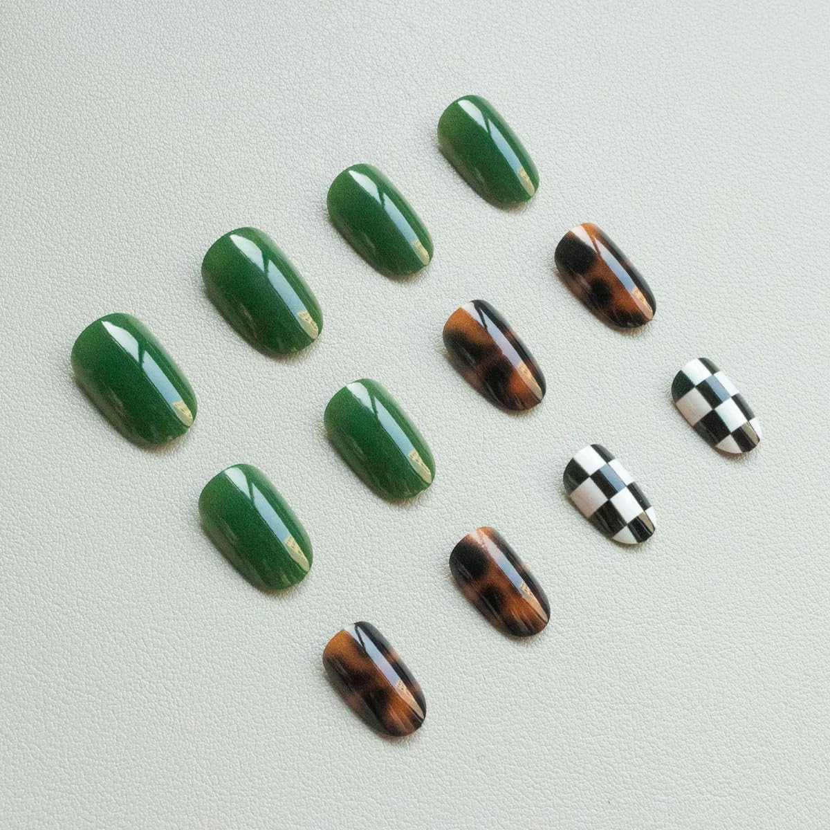 Spring Press on Nails Medium Oval Fake Nails Tortoiseshell False Nails Press Ons