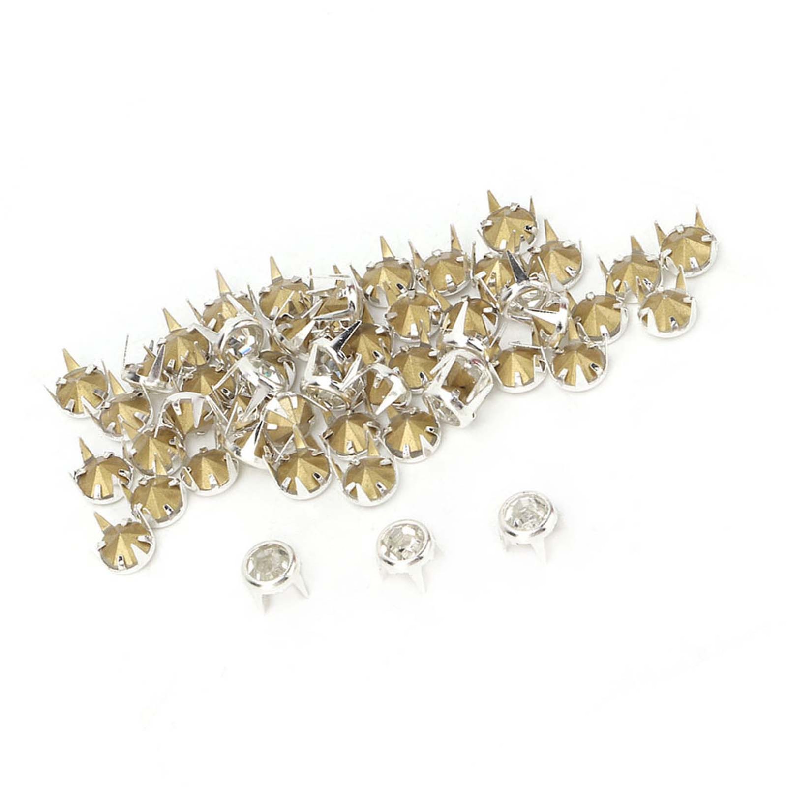50PCS 7mm DIY Silver Round Claw A Grade Crystal Rhinestones for Crafts