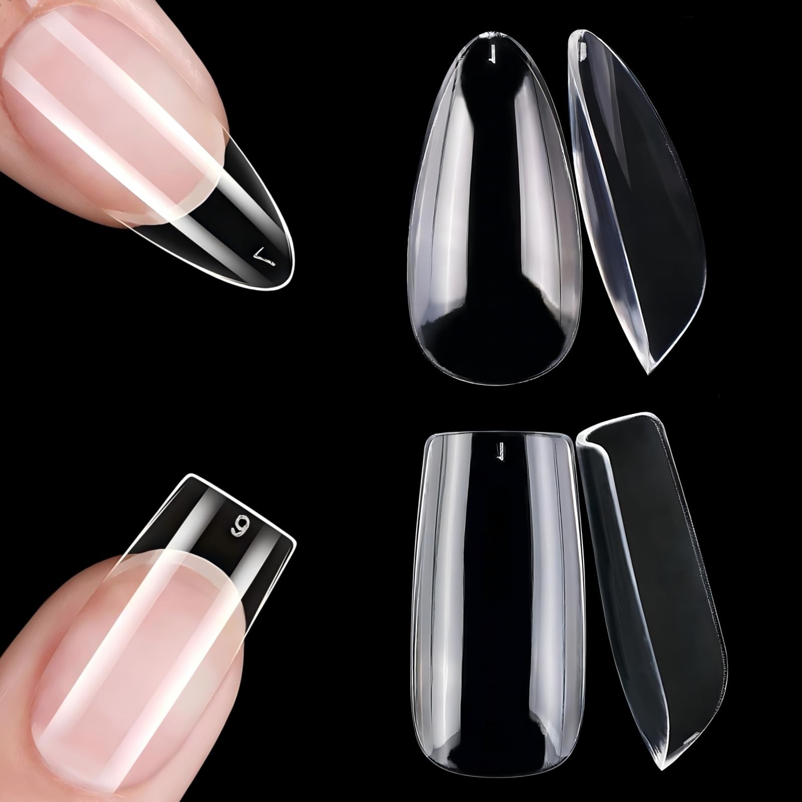 1000Pcs Gel x Nail Tips Almond & Square Medium Nails Set,10 Size Clear Press …